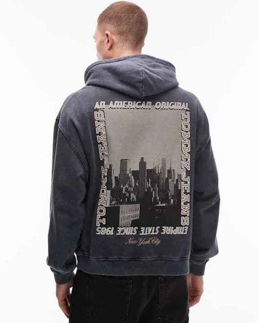 Tommy Jeans photo back print hoodie in washed black
