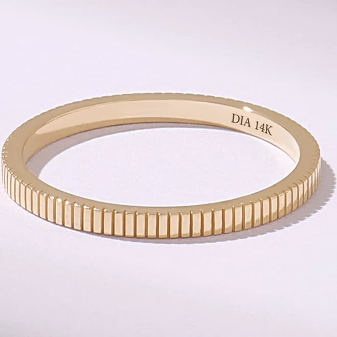14K Solid Gold Ribbed Wedding Band