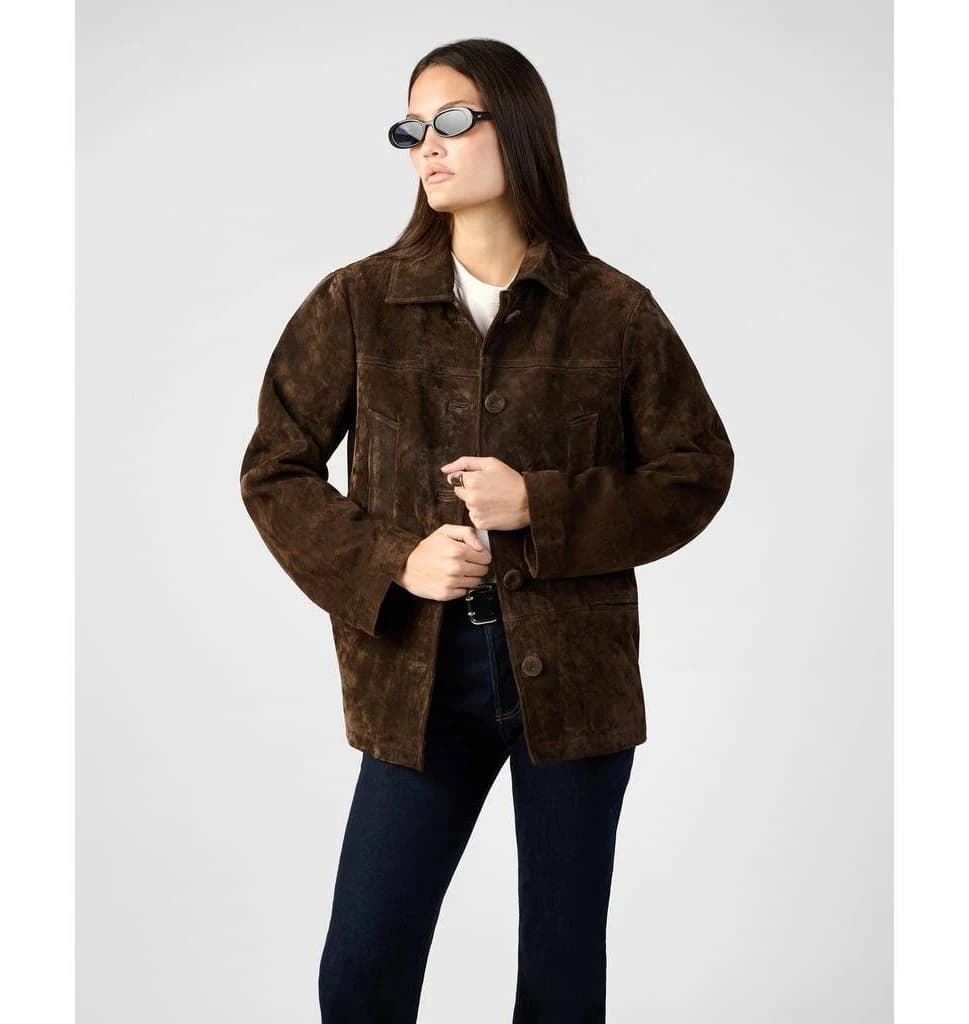 WeWoreWhat Women's Premium Suede Button Front Jacket