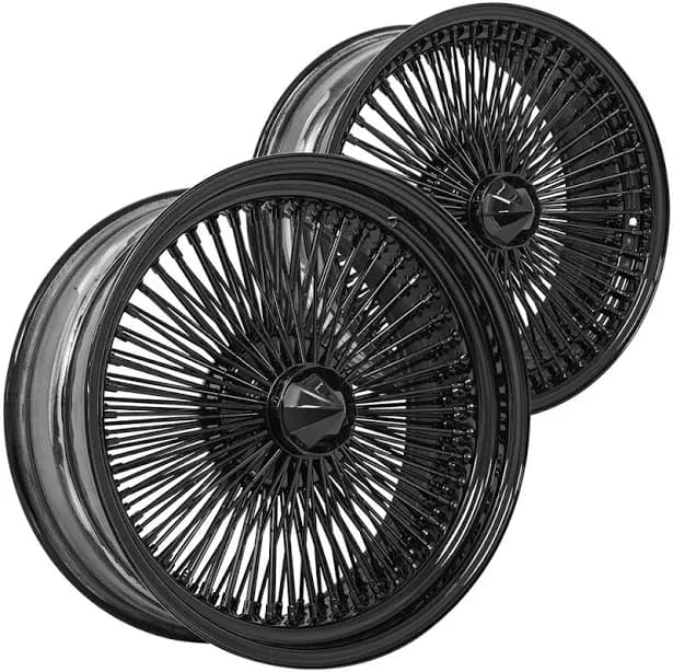 20x8" LA Wire Wheels Staggered FWD/Standard 150-Spoke Straight Lace Custom Full Gloss Black Rims by AudioCityUSA