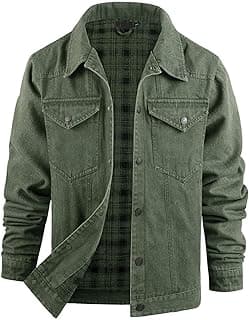 Mens Flannel Lined Denim Jacket Snap Cowboy Cut Western Classic Slim Fit Vintage Heavy Duty Jacket Trucker Coat