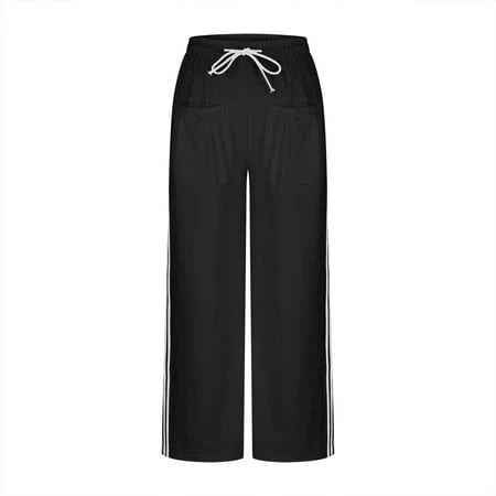 Women's Drawstring Waist Wide Leg Track Pants with Pockets
