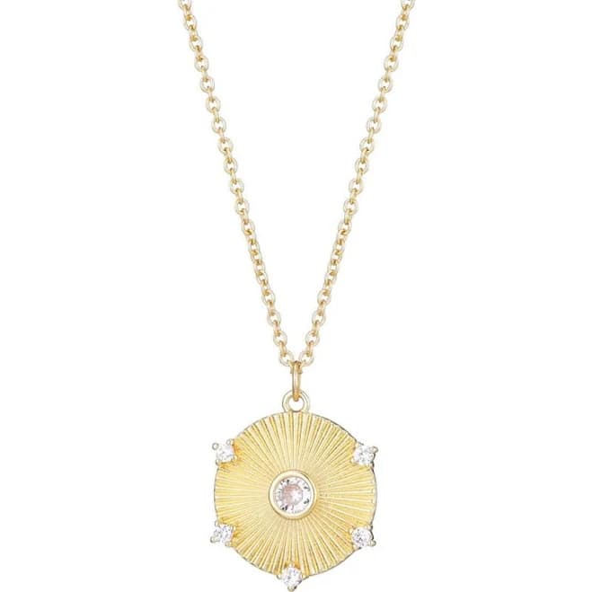 Adornia 14k Gold Plated CZ Fluted Disc Pendant Necklace