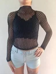 Black gothic fishnet top mesh top goth long sleeve fairy grunge bustier top punk clothing