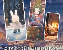12 Cute Christmas Bunnies Wallpaper Bundle Christmas Bunny Desktop Phone Wallpaper Holiday Wallpaper 4k Instant Download Commercial Use - Etsy