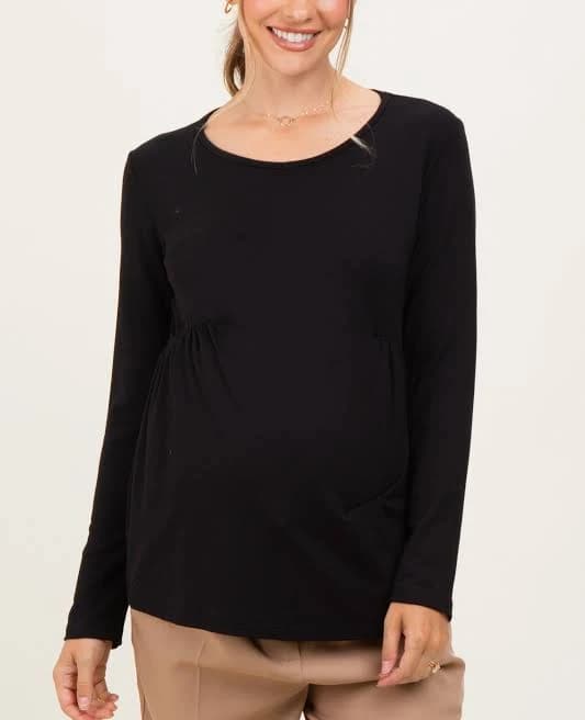 POSHDIVAH Women's Maternity Long Sleeve T Shirts Scoop Neck Pregnancy Tee Top Mama Clothes