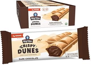 Rip Van Crispy Dunes Vegan Dark Chocolate Wafer Sticks – Low-Calorie Snack with Dark Chocolate Cream Filling, 90 Calories, Non-GMO, Prebiotic Fiber - 12 Pack