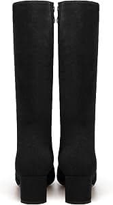 Amazon.com | MERRORI Women's Zip Mid Calf Pointed Toe 2 Inch Suede Chunky Dating Low Heel Casual Boots Black Size 5 - Zapatos de Tacon para Mujer | Mid-Calf