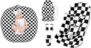 Newborn Lounger Cover and Infant Car Seat Insert, Black Checkered (Lounger Not Include)