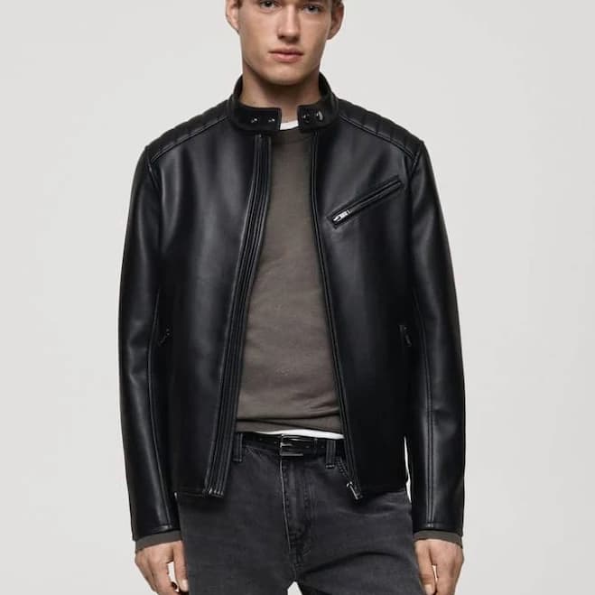 MANGO Men's Slim-Fit Leather Biker Jacket