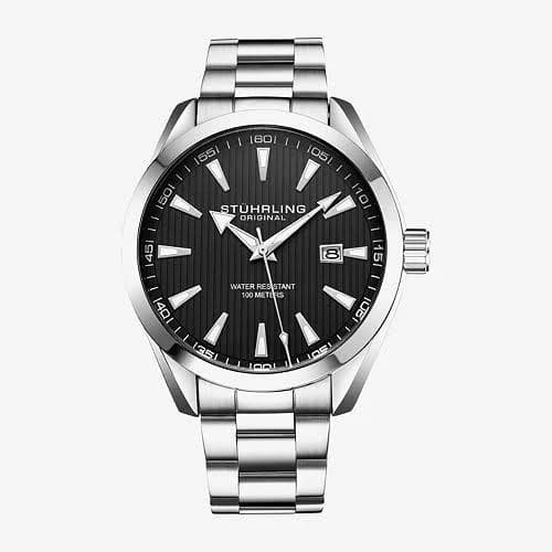Forte 3953 Quartz 42mm Classic | Stührling White Dial/Blue Hands/Black Leather Strap
