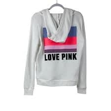 PINK Victoria's Secret Full Zip Hoodie Logo White Women's Size M NWT