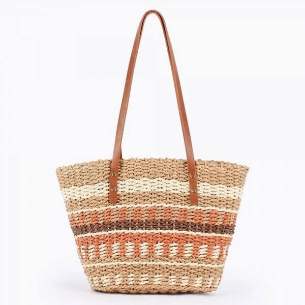 Straw Tote Bag with Vegan Leather Handles