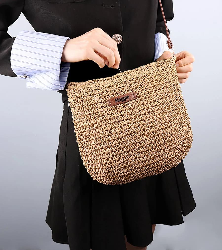 Personalized Woven Straw Crossbody Bag