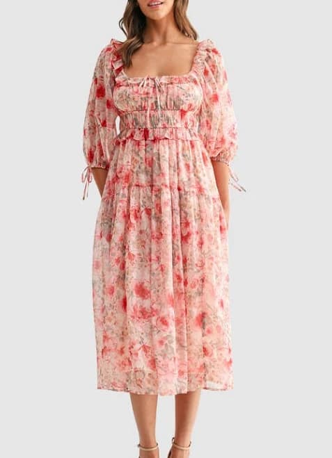 All in Favor Women's Floral Tie Front Midi Dress