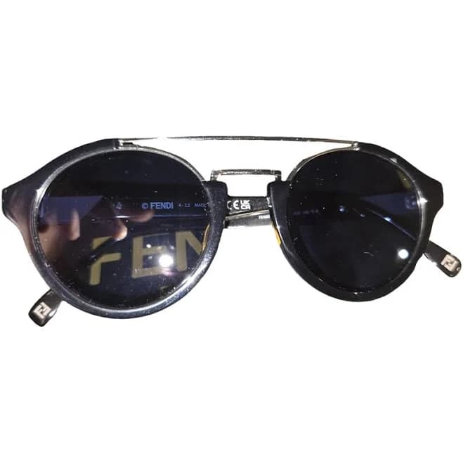 Fendi Black Plastic Round Sunglasses with Silver-tone Double Bridge