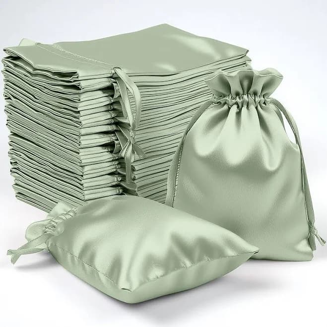 TableclothsFactory 12-Pack 4"x6" Sage Green Satin Drawstring Wedding Favor Gift Bags
