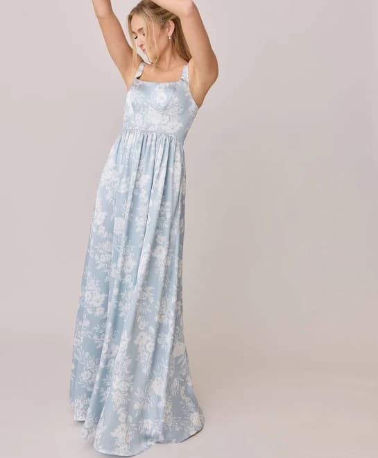 Bouquet Bridesmaid Dress at Revelry Whitney Satin Floral Print Dress