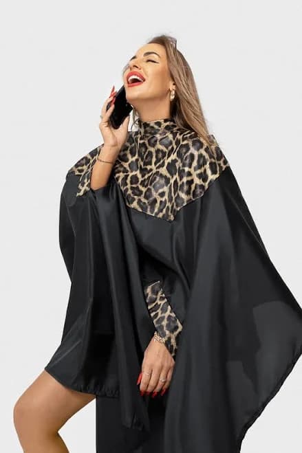 Leopard Faux Leather Hairdressing Cape: Waterproof Barber Gown