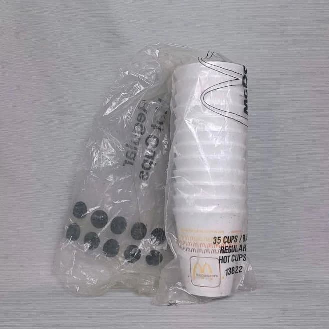 Vintage Mcdonalds Styrofoam Coffee Hot Cups Lot Of 12 & Plastic Sleeve