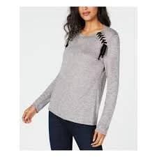 Inc International Concepts Women's Lace Up Scoop Neck Top