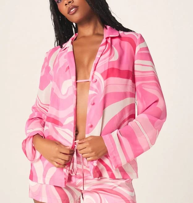 Missguided Oversized Abstract Print Button Up Shirt