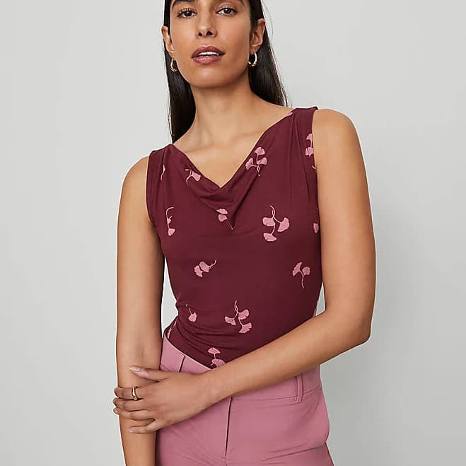 Ann Taylor Women's Floral Draped Cowl Neck Top