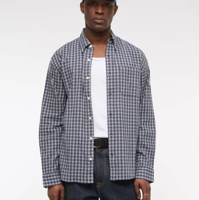 Abercrombie & Fitch Men's Long-Sleeve Plaid Button-Up Shirt