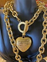 Givenchy Gold Plated Puffy Logo Heart Charm Long Chain Link Necklace | eBay