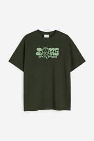 Men's Khaki green/Zone of Peace Loose Fit Printed T-shirt | H&M IN