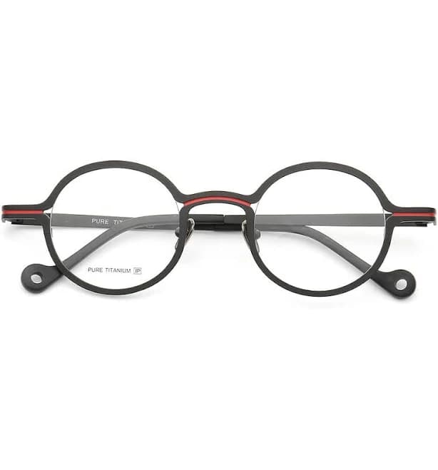 Brunswick | Round Pink Women Titanium Eyeglasses | Retro Striped Green Men Glasses Frames, Black/Red