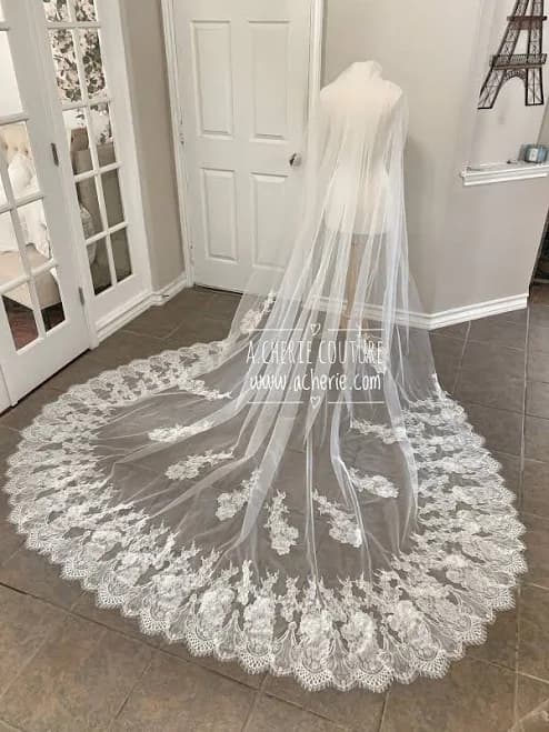 A. Cherie Chantilly Lace Cathedral Veil