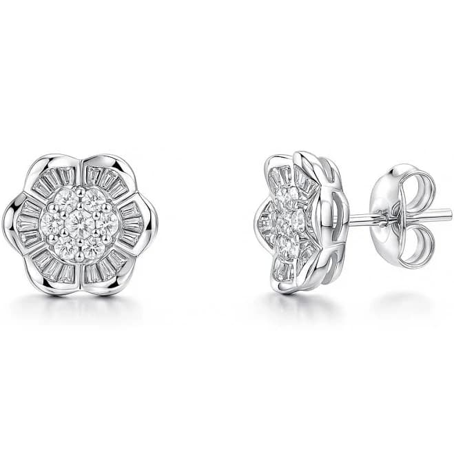 BERRICLE Sterling Silver Cubic Zirconia Flower Stud Earrings