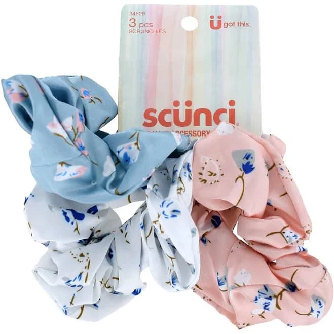Floral Satin Hair Scrunchies (3-Pieces)