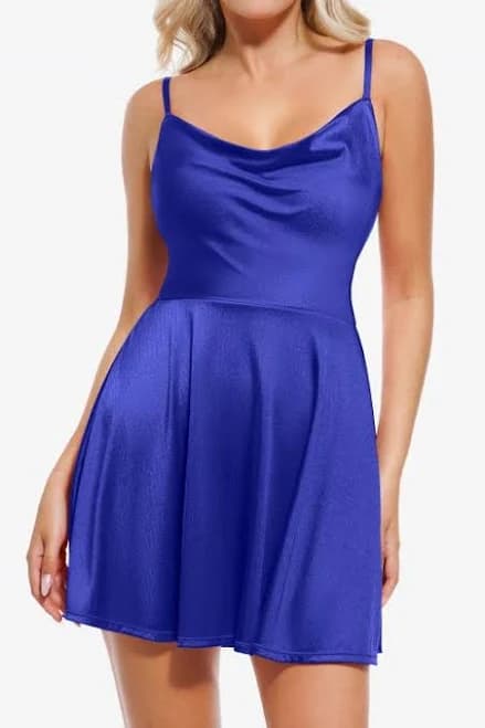 Popilush Women's Sequin Cowl Neck Fit & Flare Mini Dress