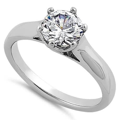 Sterling Silver Solitaire Round CZ Engagement Ring