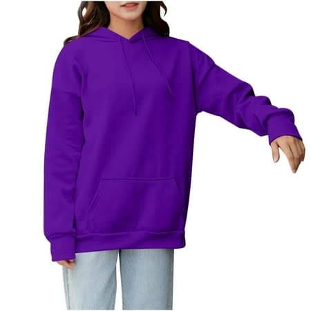 Women's Plain Pullover Hoodie with Pocket Long Sleeve Soft Cotton Baggy Hooded Sweatshirts Fall Winter Tops