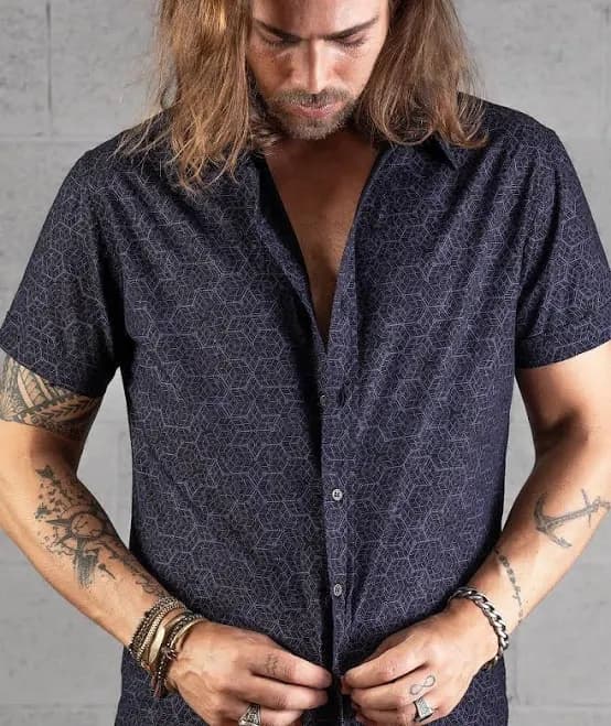 Geometric Short Sleeved Button Down Shirt