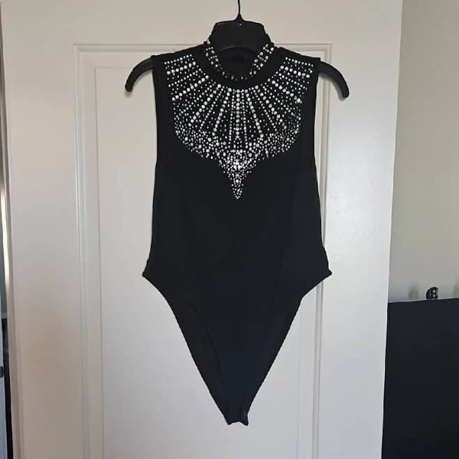 SHEIN Sleeveless Bodysuit with Silver Embellishments
