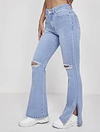 Amazon.com: BARFC Jeans para mujer de cintura alta, rasgados, dobladillo con abertura, pierna acampanada, jeans para mujer (color lavado ligero, talla: L) : Ropa, Zapatos y Joyería