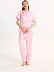 Personalized Pink Satin Pajama Set: Short Sleeves, Long Trousers