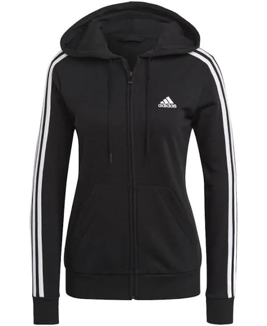 Adidas Essentials French Terry 3-stripes Full-zip Women Hoodie - Black / White