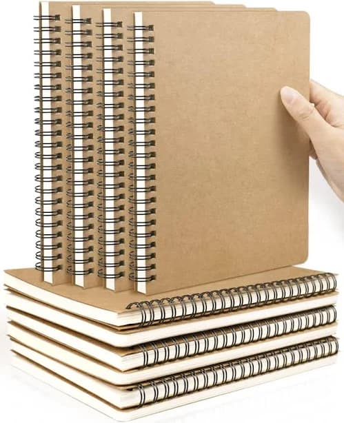 12Pack Small Spiral Notebook A5, 8.25x5.5” 120 Lined Pages Brown Wide Ruled Spiral Journal Bulk Blank Kraft Cover Spiral Bound Notebook & Writing Pads for Home Office Meeting Work Note Taking