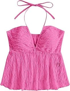 SHENHE Women's Tie Halter Neck Backless Ruffle Hem Sexy Peplum Crop Top Sleeveless Top