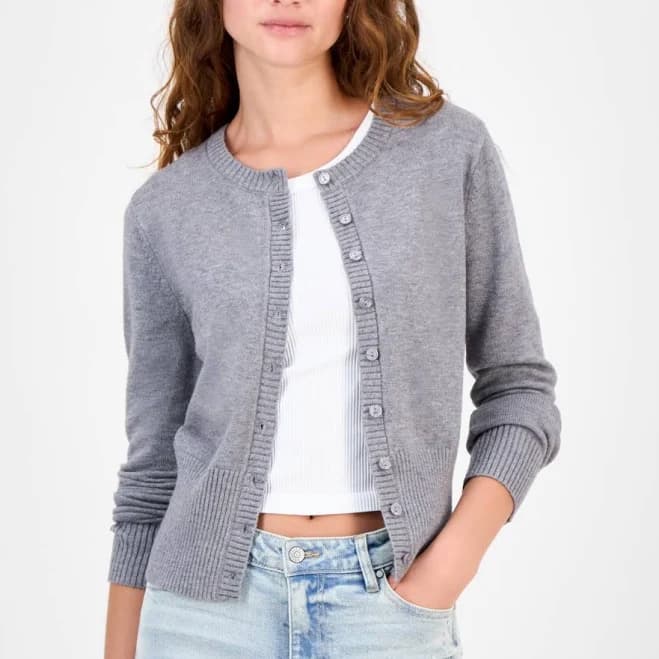 Madden Girl Juniors' High-Rib Button-Front Cardigan