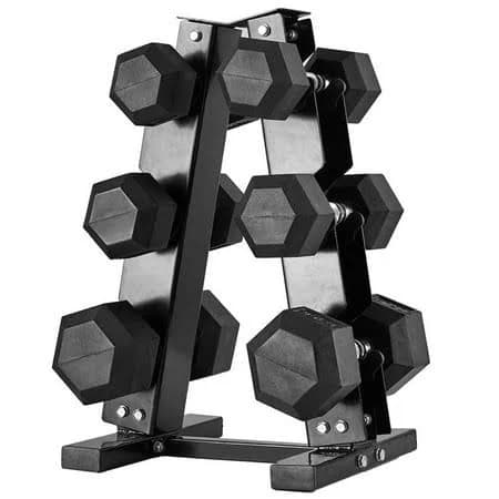 Handbode 60 lb Dumbbell Set Rubber Encased Hex Dumbbell Free Weights Dumbbells Set Home Weight Set with Rack 5 * 2 / 10 * 2 / 15 * 2, Black