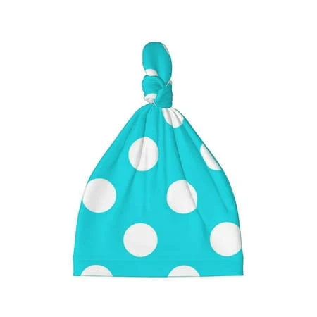 Cauagu Aqua And White Polka Dot Print Baby Knot Beanie Hats Newborn Hats Soft Headwear for 0-6 Months Infant Baby Girls Boys Caps
