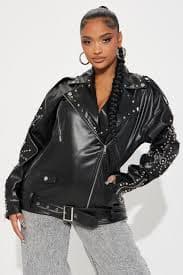 Mackenzie Studded Faux Leather Moto Jacket - Black | Fashion Nova