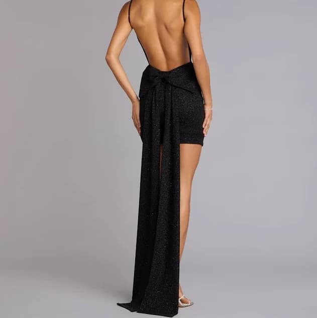 Windsor Toni Glitter Open Back Bow Mini Dress