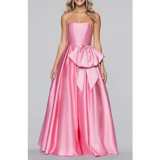Blondie Nites Women's Bow Strapless Satin Ballgown